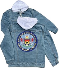 uss guam lph 9 embroidered patch hood jean jacket Blue