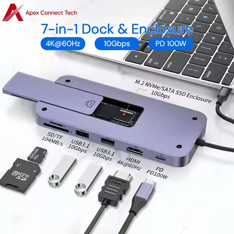 USB C Hub with M.2 NVMe SATA SSD Enclosure HDMI 4K 60Hz 10Gbps PD 100W Card Reader Docking Station M