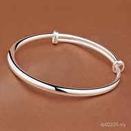 999 Pure Silver Bracelet Fashion Smooth Bracelet Solid Silver Push-Pull Plain Circle Silver Bracelet