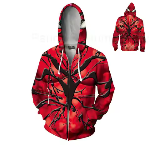 Scary Venom Spiderman Hoodie Autuman Venom Red Cosplay Costume Halloween Unisex Fashion Jacket Carni