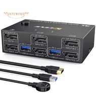 KVM Switch Dual Monitor DisplayPort Spare Parts Accessories 4 USB3.0 for 2 Computers, 2 in 2 Out DP 