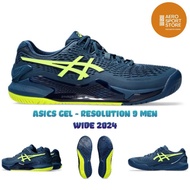 [ Asics GEL TENNIS SHOES - RESOLUTION 9 WIDE MEN 2024 - Mako Blue / Safety Yellow ]