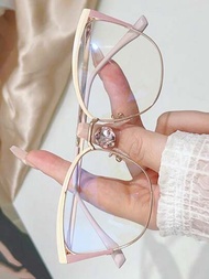 2024時尚女性高端眉框超輕型防藍光平光眼鏡，具有貓眼設計，可與近視眼鏡框配對