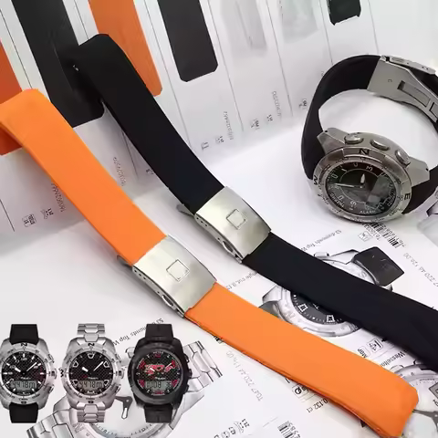 20mm 21mm Black Orange Silicone Rubber Strap FOR Tissot TOUCH COLLECTION EXPERT SOLAR Series T091T01