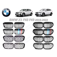 BMW X1 F48 F49 2016-2022 Front Grille Kidney Grilles Glossy Black Diamond Meteor M Style Front Bumper Grill