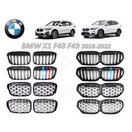 BMW X1 F48 F49 2016-2022 Front Grille Kidney Grilles Glossy Black Diamond Meteor M Style Front Bumpe