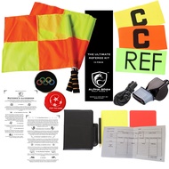 ALPHA GRAY 10 & 7 Pro USA Soccer Referee Kit w/Red & Yellow Soccer Cards, Referee Whistle, Flags, RE