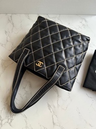 稀有中古包 Chanel Vivian黑色皮革托特包 單肩包 側背包 古著包