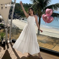 Lovito Vacation Plain Tiered Layer Dress for Women Plus Size Friendly L133AD055 Lovito Gaun Berlapis