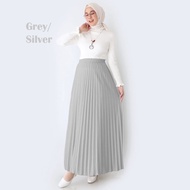 rok plisket - rok wanita bahan premium - grey silver