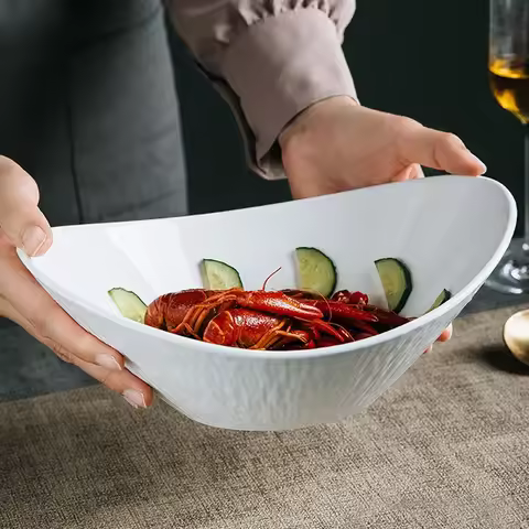 Korean Boat Ingot Bowl Shaped Oblique Bowl Hot Pot Restaurant Salad Bowl Ceramic Restaurant Hotel Co
