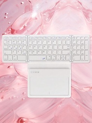 B055可摺疊藍牙鍵盤,便攜式全尺寸摺疊鍵盤帶觸控板,pu皮革,適用於windows,ios,android,-白色