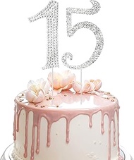 2 PCS Number 15 Birthday Cake Topper for 15th Birthday Big Topper Number with Bling Crystal Rhinesto