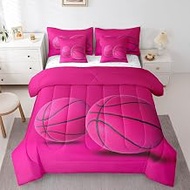 Castle Fairy Basketball Reversible Comforter Set 7 Piece Full Size,3D Basketball Print Pink Ball Bed