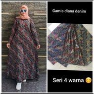 gamis batik kombinasi polos diana soft denim allsize - biru allsize