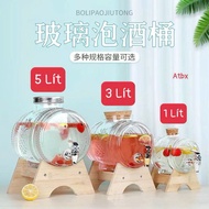 GLASS BOTTLE FOR WATER AND WATER WITH FAUCET WITH WOODEN SHELF 5 liters 3 liters 1 liter