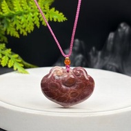 珊瑚玉吊墜高瓷玉化檸檬片雙面红粉色雕刻愛心如意鎖守護平安順遂