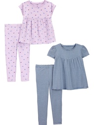Simple Joys by Carter's Toddler Girls' 4-Piece Short-Sleeve Shirts and Pants Playwear Set, Pack of 2