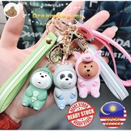 We Bare Bears Keychain Premium Golden Ring Cute Couple Rantai Kunci