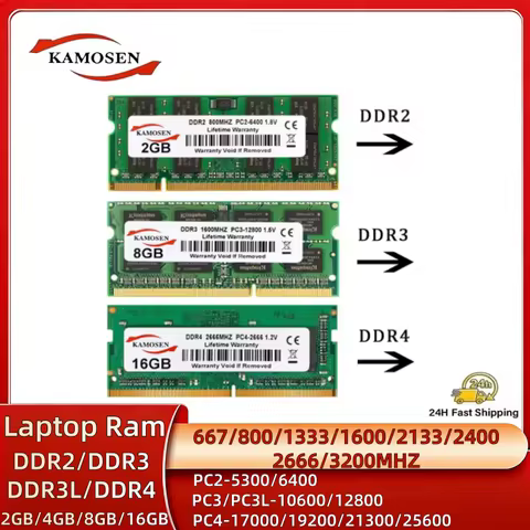 DDR2 DDR3L DDR4 2GB 8GB 4GB 16GB Laptop RAM 1333 1600 2400 2666 3200 204pin So DIMM Laptop Memory DD