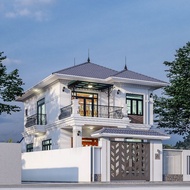 8x15m Drawing of Beautiful Modern Standard 2-storey Japanese Roof House Design. Print A3 Paper, 3D c