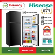 (FREE DELIVERY + INSTALL KL) HISENSE 2 Doors Inverter Fridge 420L RT439N4ABN1 Refrigerator Peti Seju