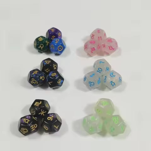 3pcs 12 Sided Zodiac Dice Set for Astrology Divination Lucky Constellation Number Dice in Mixed Colo