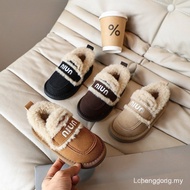 Peas Shoes Girls Lamb Wool Outer Wear Furry Shoes 2024 Winter New Style One-Pedal Children's Fleece 
