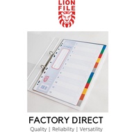 LIONFILE A4 12 COLOURED tab Index Dividers 0.13mm PP 50sets/Box