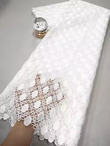 High-Quality 2026 Africa Nigerian Sequins Cotton Embroidery Lace Fabric Tulle for Wedding Party Dres