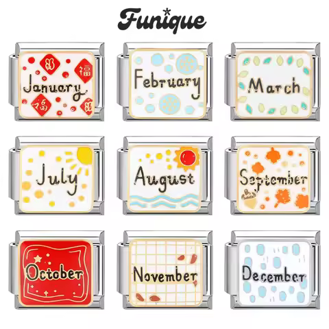 FUNIQUE Romantic Charm Bracelet June July August Charm Italian Links Fit 9mm Bracelet Stainless Stee