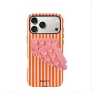 1pc Orange & Pink Striped Pattern Phone Case + Pink Suction Cup, Phone 17 Pro Max Phone Case, Compat