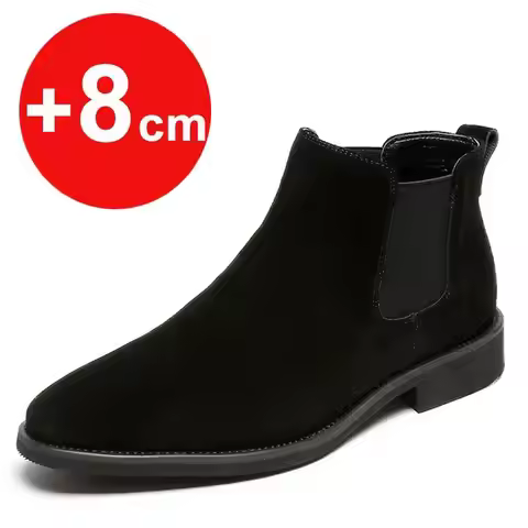 Men Elevator Shoes Chelsea Boots 6cm 8cm Invisible Inner Increase Shoes Suede Leather hidden heels M
