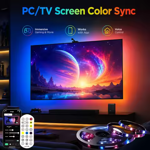 RGB-IC LED Strip TV Backlight Strip with AR Color Sensor for 55-85 inch Monitor Music Sync Gaming Ro