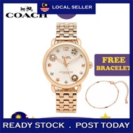 [100% Original & Free Bracelet] Coach Delancey Rose Gold Stainless Steel Women Ladies Watch Jam Tang