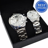 Michael Kors 3 Chrono All Silver Stainless Steel Watch Couple(Silver)