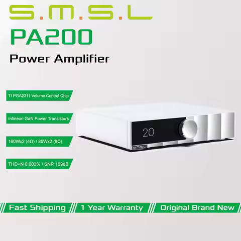 SMSL PA200 Gallium Nitride Power Amplifier Infineon GaN Power Transistors TI PGA2311 Volume Control 