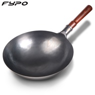 Fypo Cast Iron Wok 30/32/34cm Chinese Traditional Iron Wok with Detachable Wood Handle Frying Pan Un-coated Iron Pot Non-stick Pan Gas Cooker Kitchen Cooking Tools