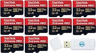 32GB SanDisk Extreme Pro (Ten Pack) 4K Micro Memory Card (SDSQXCG-032G-GN6MA) Class 10 U3 V30 A1 32G MicroSD HC SDHC Bundle with Everything But Stromboli Card Reader
