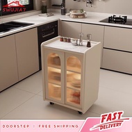 5WJ7 Small Kitchen Sideboard Movable Island Cabinet Food Preparation Table With Wheels Spice Storage