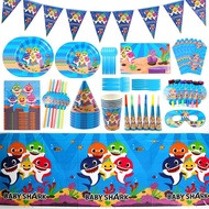 Happy Birthday Banner Cake Flags Baby Shark Foil Balloon Balloons  Cartoon Theme  Baby Shower Birthday Party Decorations Kids Supplies