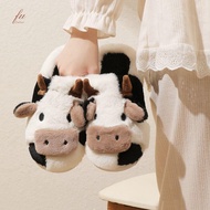 FUHUI 1 pair Cow Plush Slippers, Non-slip Toe Wrap Winter Fluffy Slippers, Thick Sole Slippers Warm 