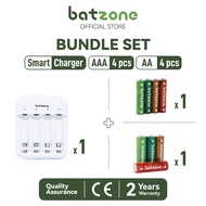 batzone Bundle Set | Ni-MH Rechargeable Battery AA (4 pcs) + AAA (4pcs) + Ni-MH Smart Charger