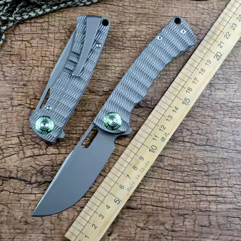 Twosun M390 Satin Blade Titanium Handle Outdoor Folding Hunting Pocket Knife Tool TS444