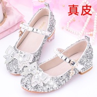 Girls Princess Shoes Genuine Leather Spring Children's Shoes High-Heeled Little Girls Crystal Shoes 