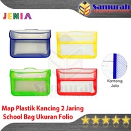 Map Plastik Kancing 2 JENIA  Jaring Folio/ Zipper School Bag F4 / Map Tenteng Dokumen Untuk keperlua