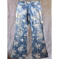 Gorgeous WHITE ROSE AOP LOW RISE FLARE JEANS 90S Y2K STYLE