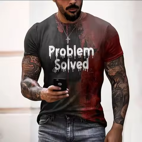 Halloween Problem Solved Bloody Graphic Men's T-Shirt for Men Clothing Short Sleeve Crew Neck Men To