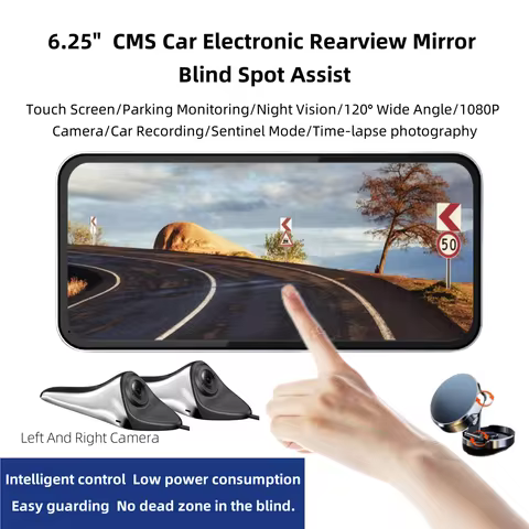6.25"HD Car Electronic Rearview Mirror Blind Spot Assist 1080P 2CH Left And Right View Dashcam Night