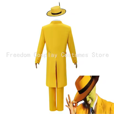 Movie The Costume Jim Carry Cosplay Yellow Uniform Carnival Party Suit Hat Green Mask Halloween Clow